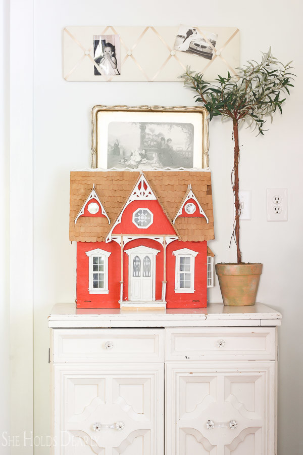 Farmhouse tour - love this cute little red dollhouse 