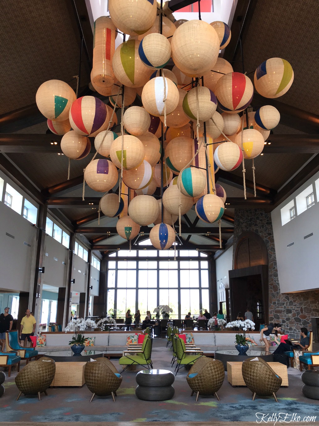 Sapphire Falls Resort - love the amazing beach ball chandelier in the lobby kellyelko.com