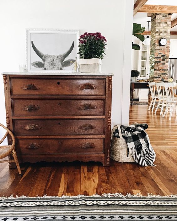 Farmhouse Tour - love this old wood dresser