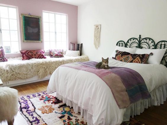 Fun boho girls bedroom in pinks and purples