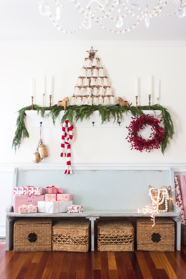 Creative Christmas Decorating Ideas - love this festive entry with old church pew