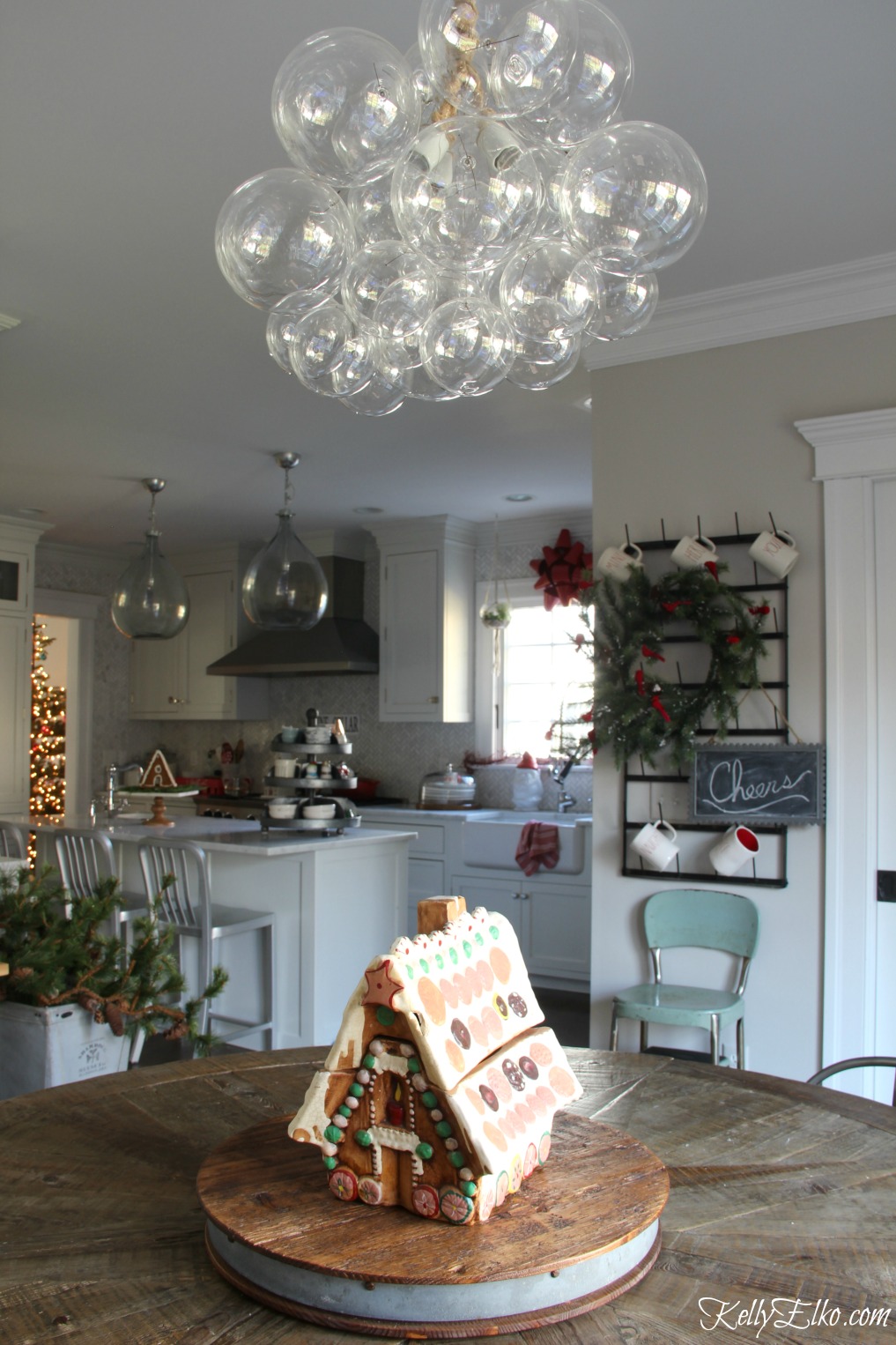 Christmas Kitchen - love this bubble glass chandelier kellyelko.com