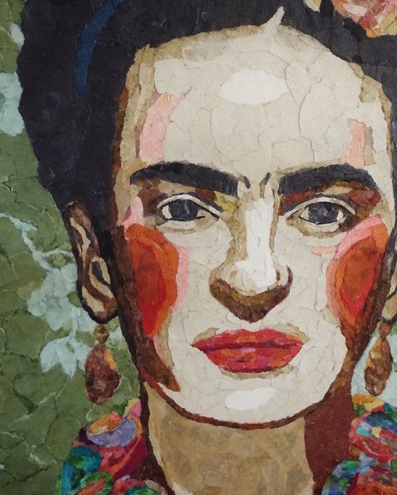 Love the detail in this torn paper art of Frida Kahlo