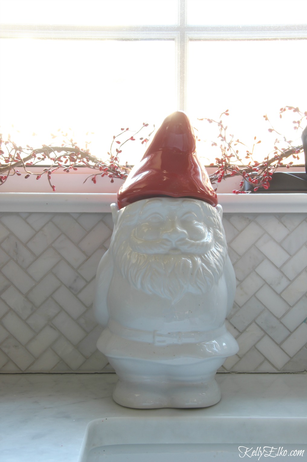 Christmas Kitchen - love this cute little gnome cookie jar kellyelko.com