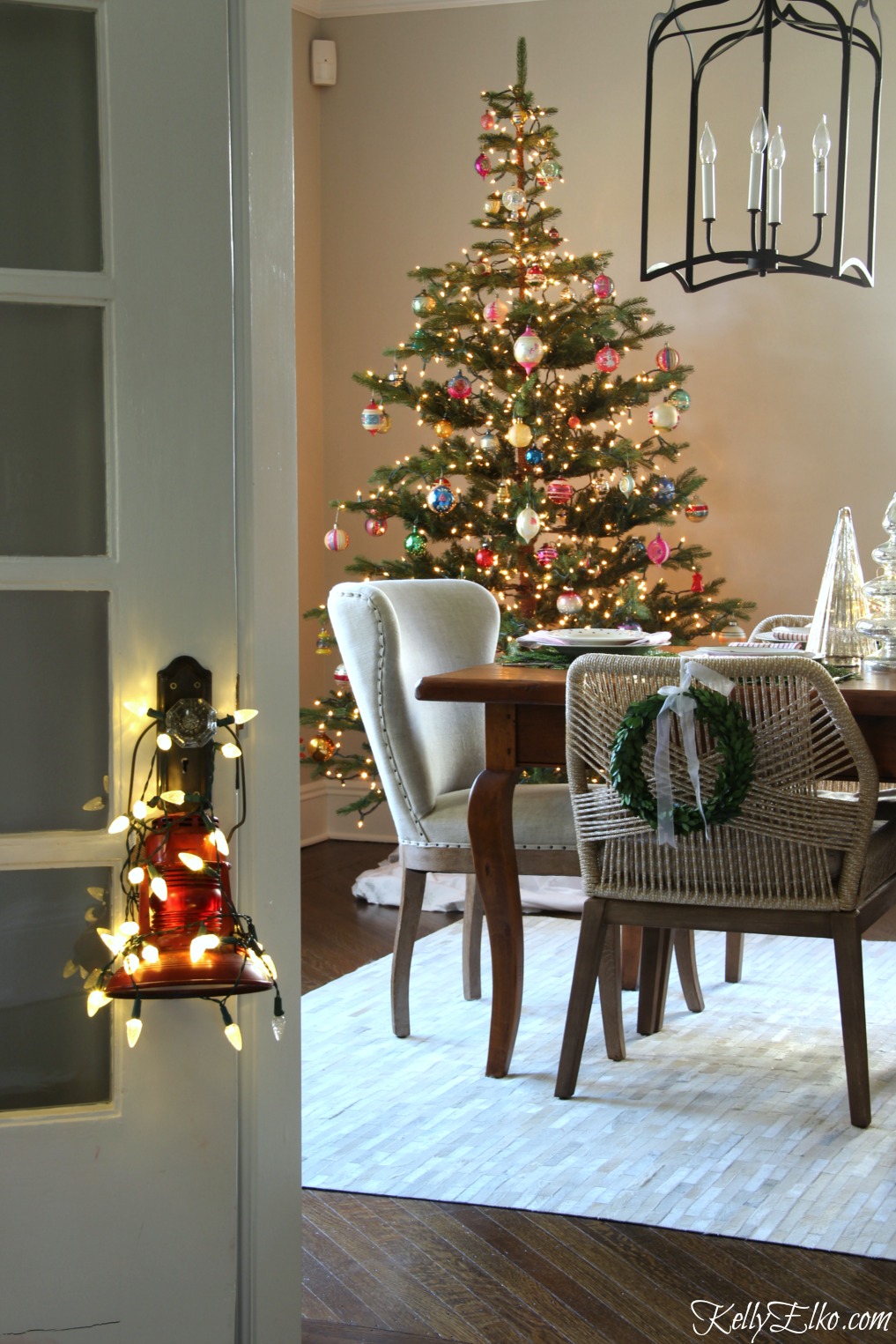 Christmas Home Tour - what a gorgeous tree filled with vintage ornaments kellyelko.com