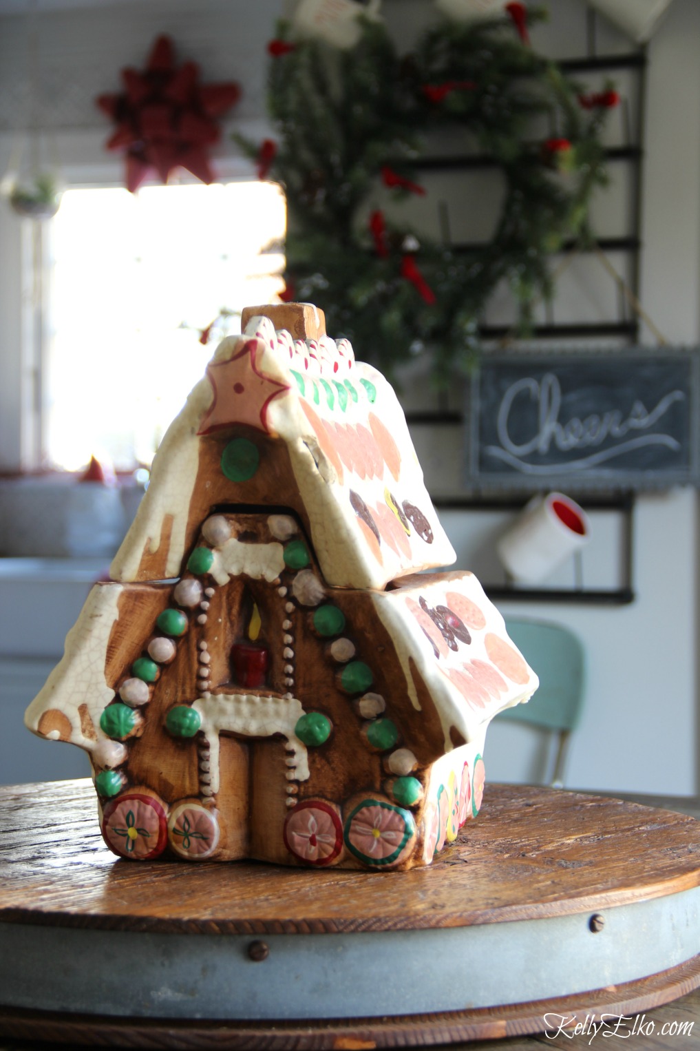 Christmas Kitchen - love this vintage gingerbread house cookie jar kellyelko.com