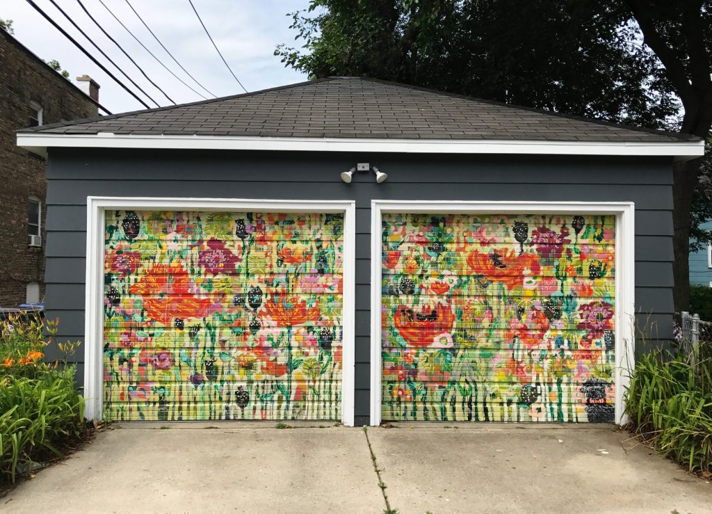 Love this floral mural on garage doors