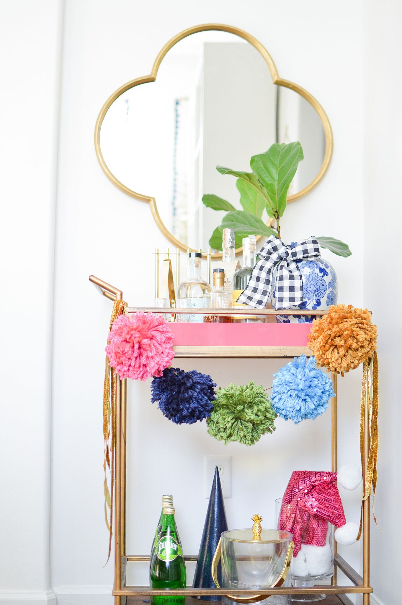 Christmas Eclectic Home Tour - love this colorful DIY pom pom garland