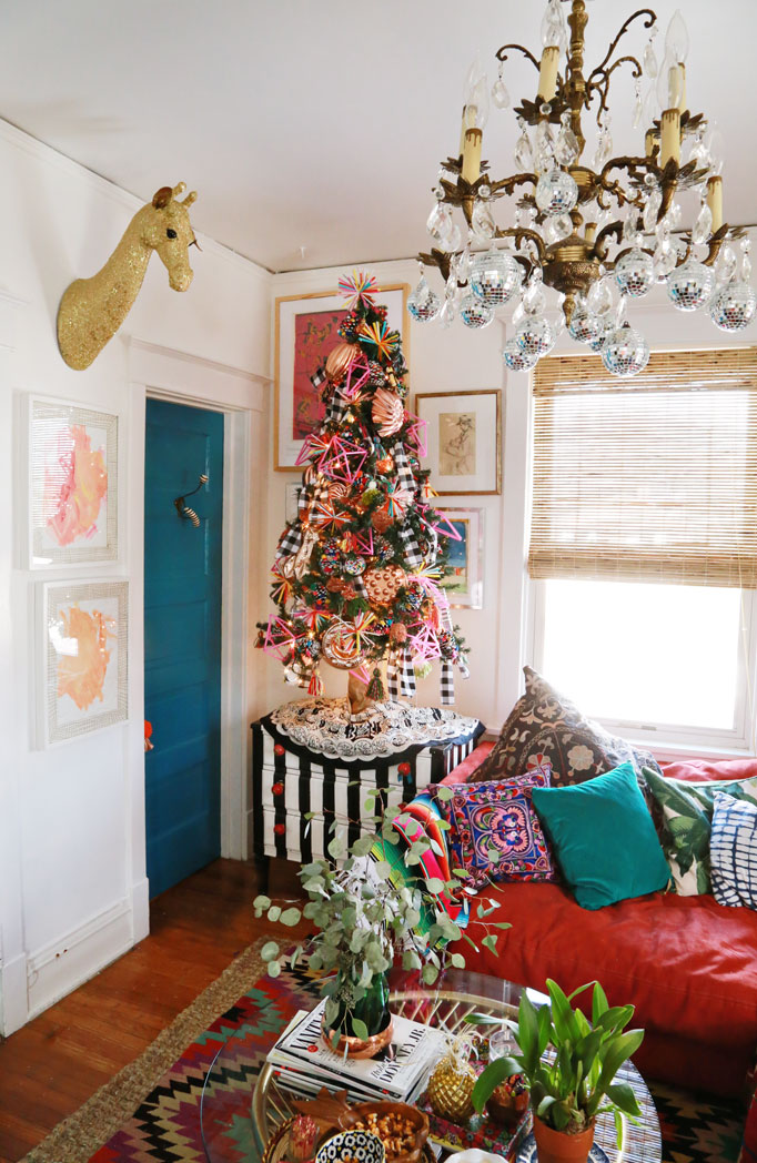 Christmas Home Tour - colorful tree with handmade ornaments