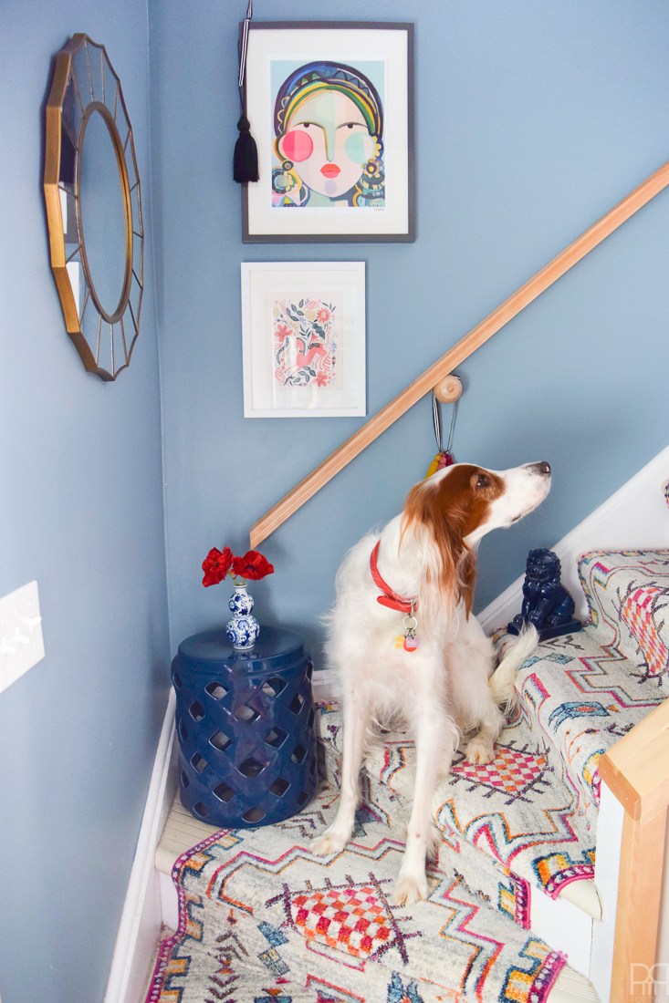 Eclectic Home Tour of PMQ for Two - get tons of renter friendly decorating and DIY ideas including this DIY stair runner 