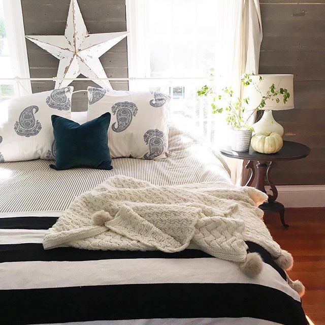 Eclectic Home Tour of Liv and Grace Restored - cozy master bedroom with shiplap walls kellyelko.com