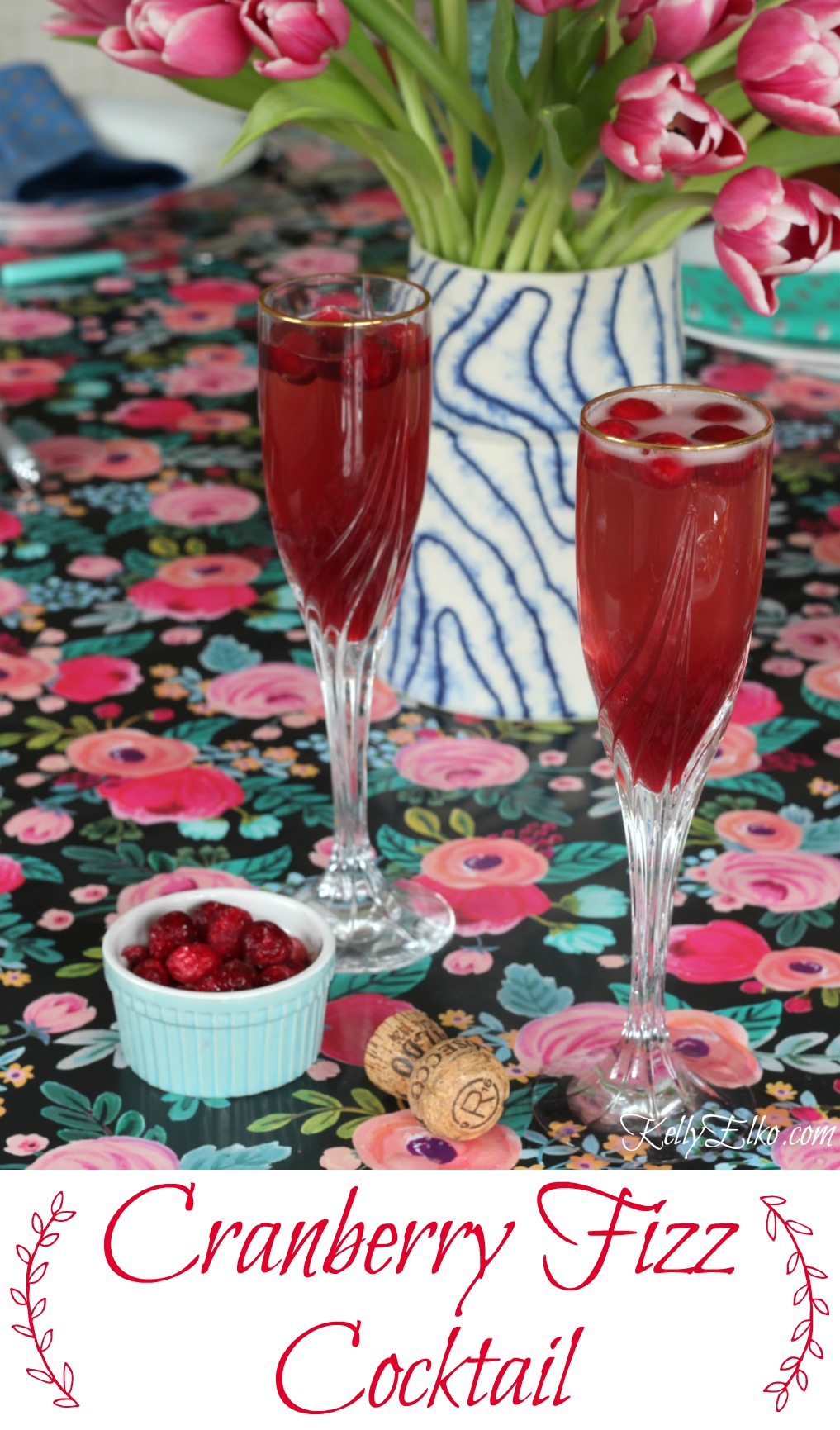 Cranberry Prosecco Cocktail - the perfect blend of sweet, tart and bubbly! Cheers kellyelko.com #cocktails #cocktailrecipes #prosecco 