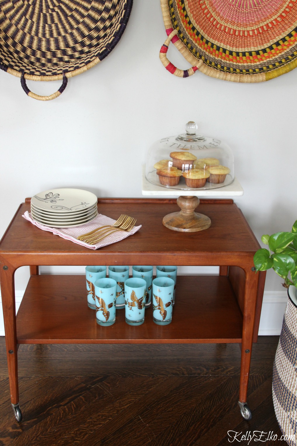 Vintage Danish Modern Bar Cart - love it under the basket gallery wall kellyelko.com