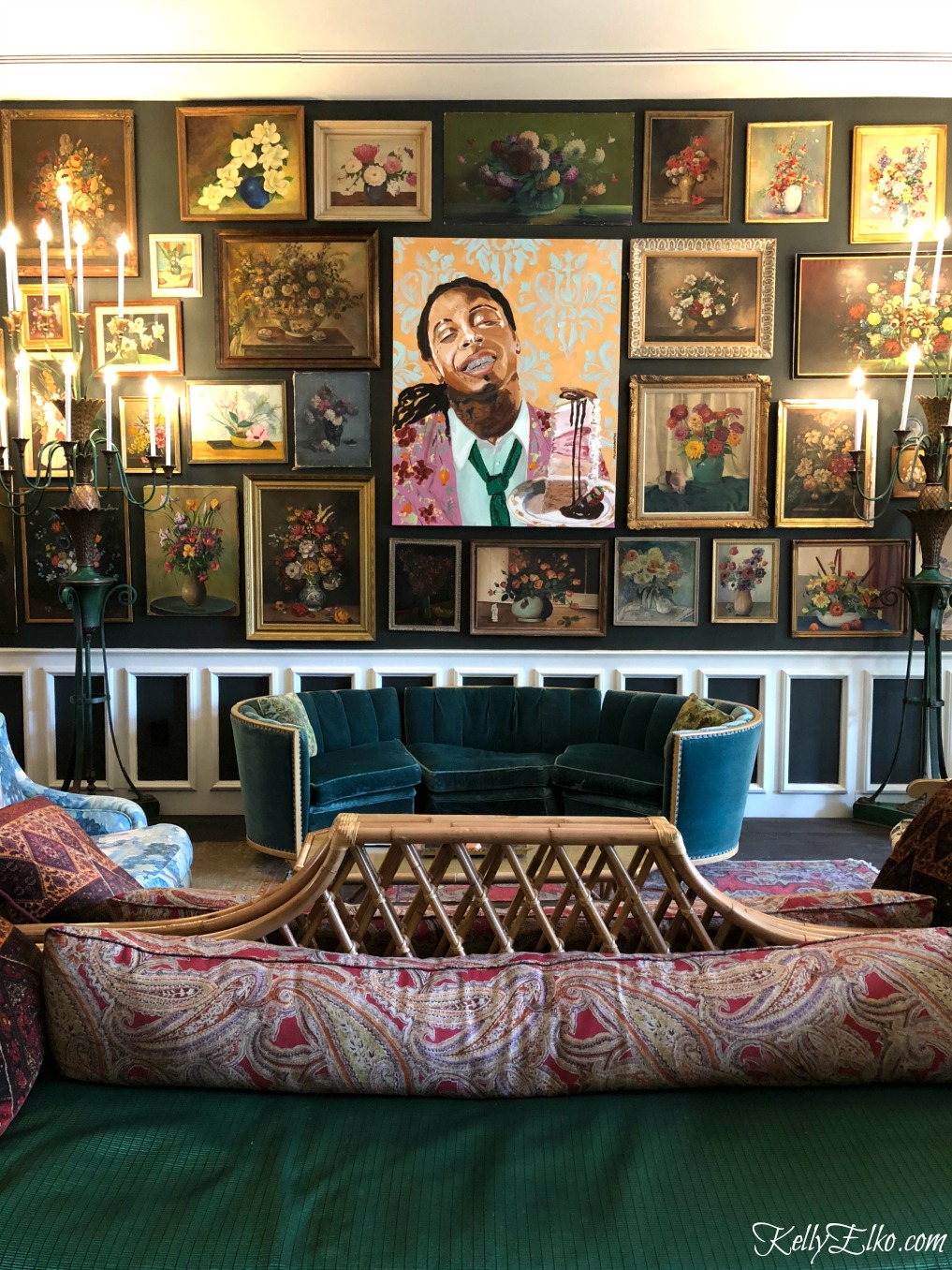 Best of New Orleans - what to see, do and eat. Love this eclectic gallery wall at The Pontchartrain Hotel in New Orleans kellyelko.com #neworleans #nola #travel #vacation #gallerywall
