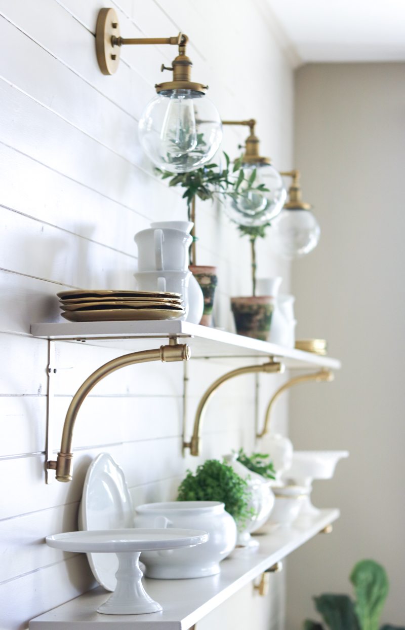 DIY open kitchen shelves kellyelko.com #lighting #kitchendecor #diyideas #openshelves