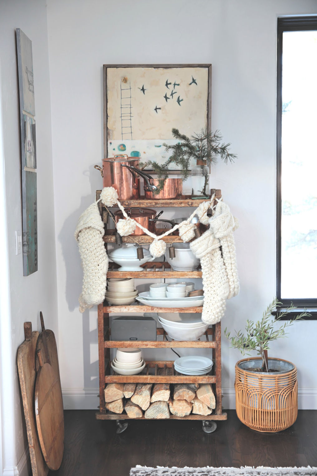 Love this antique bakers rack decorated for Christmas 