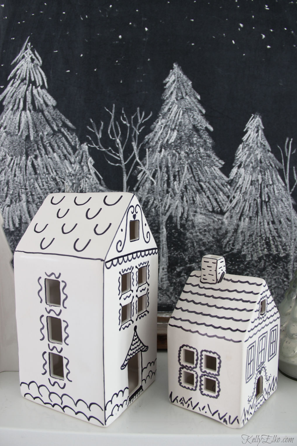 How to Make Ceramic Doodle Houses - she has great tips and tricks and exquisite examples! kellyelko.com #christmas #christmascrafts #diychristmas #doodle #sharpiecrafts #ceramichouses #crafting #kidscrafts #diyideas #crafting #art 