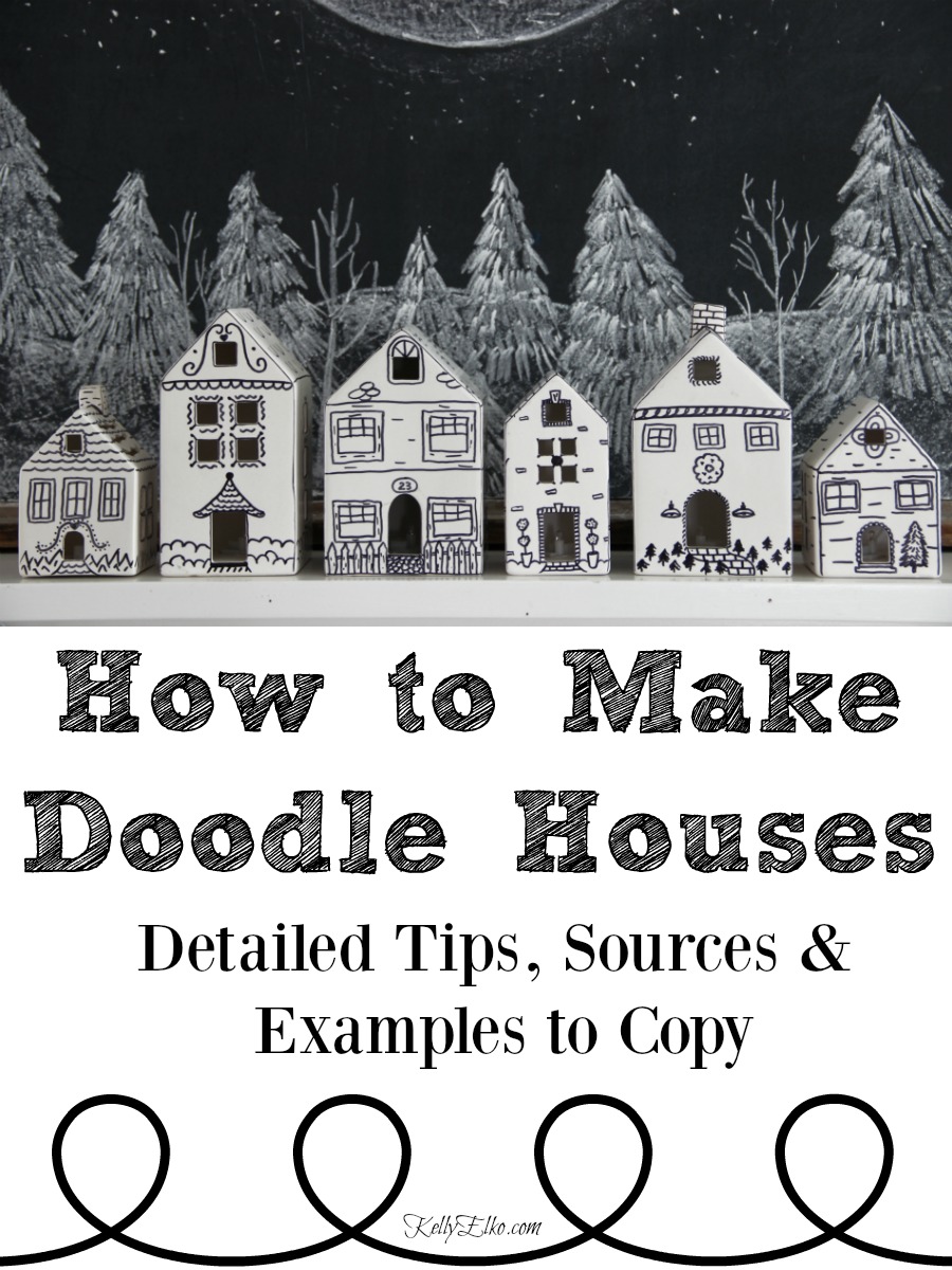 How to Make Ceramic Doodle Houses - she has great tips and tricks and exquisite examples! kellyelko.com #christmas #christmascrafts #diychristmas #doodle #sharpiecrafts #ceramichouses #crafting #kidscrafts #diyideas #crafting #art 