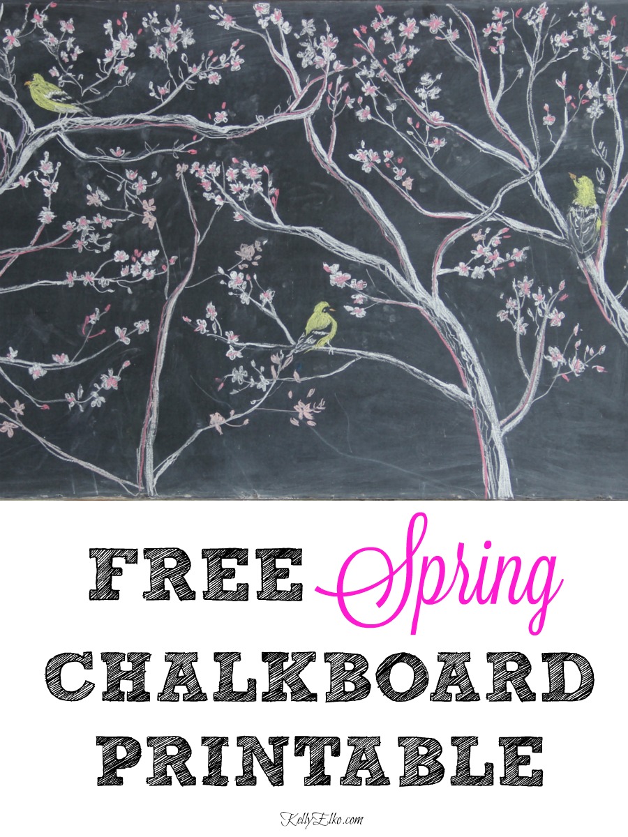 Free Spring Chalkboard Printable - love the pink and white magnolia leaves and trio of yellow birds kellyelko.com #chalkboard #chalkart #chalkboardprintable #springprintable #freeprintable #printables #art #freeart #springdecor 