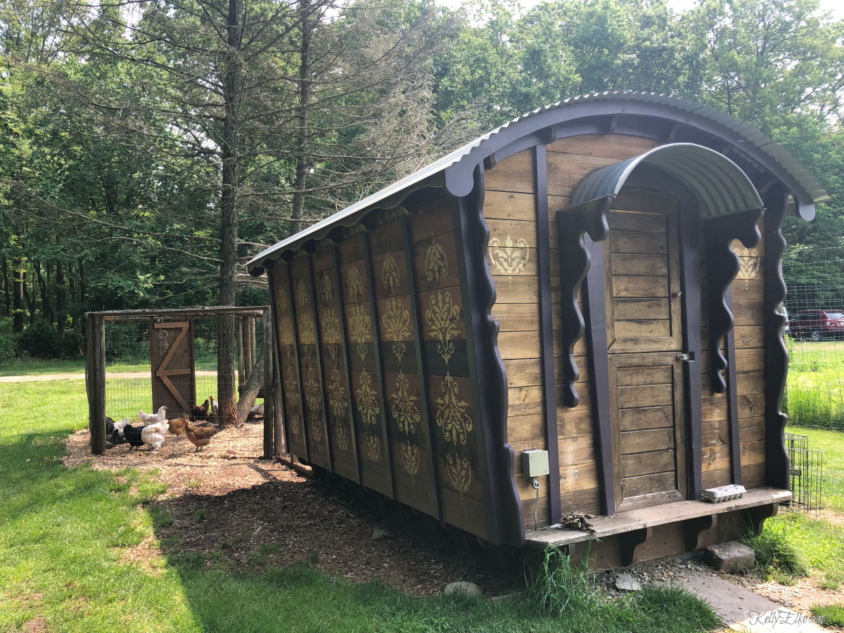 Look at this fun train caboose chicken coop! kellyelko.com #chickens #chickencoop #farmers