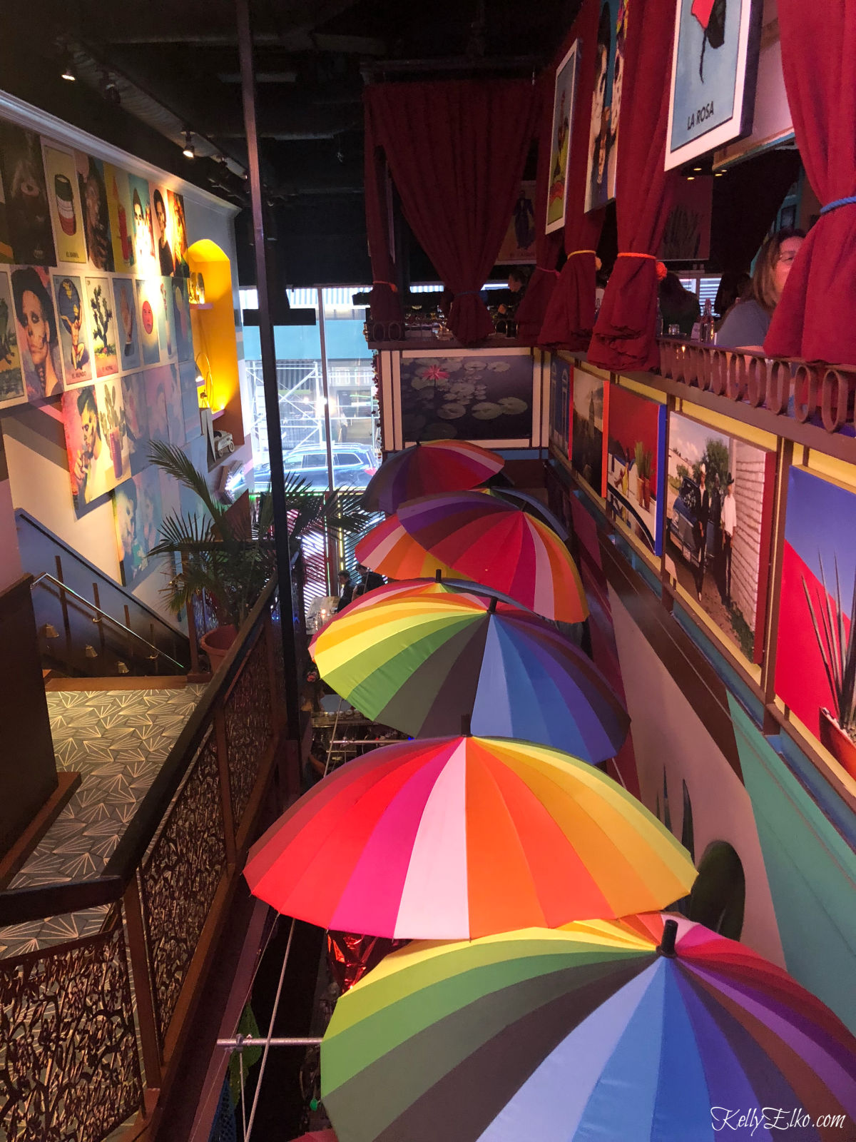 Love the colorful umbrellas in this Mexican restaurant kellyelko.com #colorlovers #colorful 