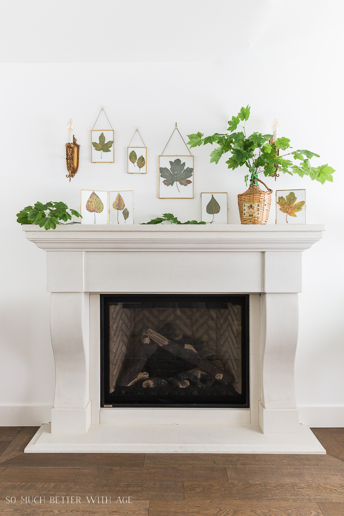 12 Creative Fall Mantels - these DIY pressed leaves are beautiful kellyelko.com #fall #falldecor #falldecorating #diyideas #fallleaves #farmhousedecor #farmhousestyle #manteldecor 