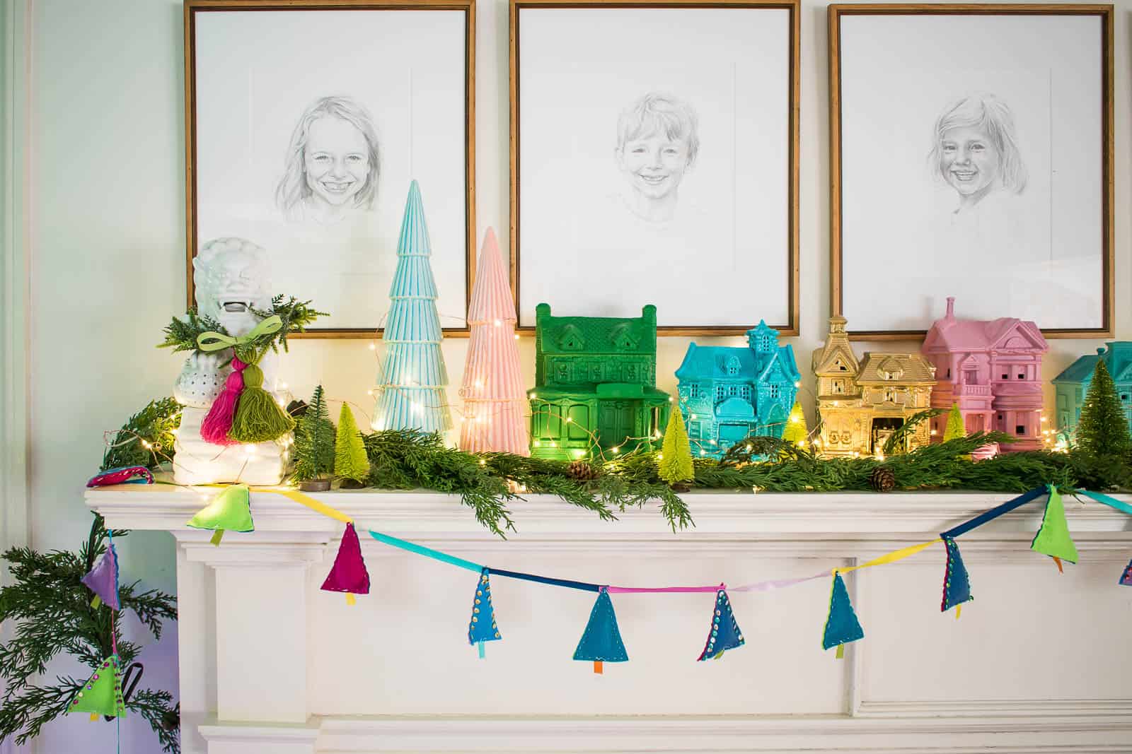 Colorful Christmas Mantel 