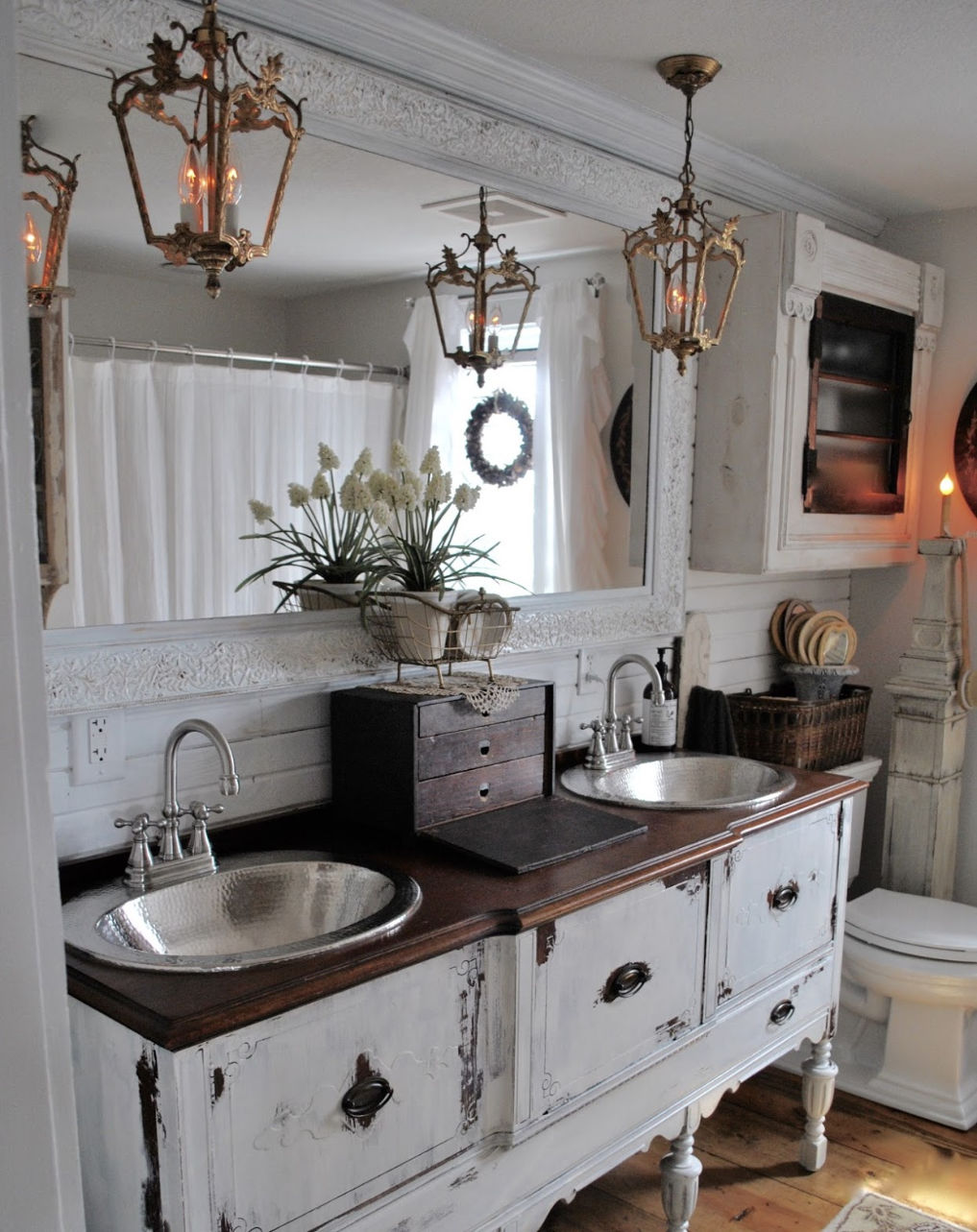 Love this antique cabinet turned bathroom vanity #bathroom #vintagebathroom #farmhousebathroom #vintagedecor #neutraldecor 