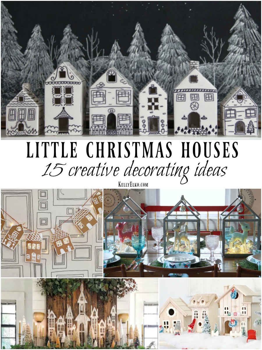 Little Christmas Houses Decorating Ideas - 15 creative crafts and decor ideas to jazz up your house for Christmas kellyelko.com #christmas #christmashouses #christmascrafts #christmasdecor #christmasdiy #diychristmas #ceramichouses #craft #kidcrafts #christmascenterpiece #christmasmantel #christmasgarland #farmhousechristmas #repurposechristmas #kellyelko