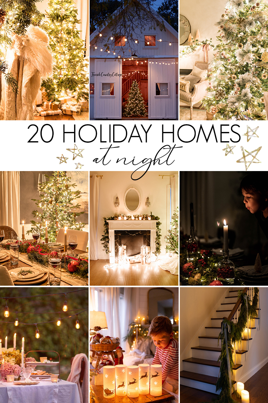 20 Christmas Home Tours at Night kellyelko.com #christmas #christmasnightstour #christmasdecor #christmaslights #farmhousechristmas #kellyelko 