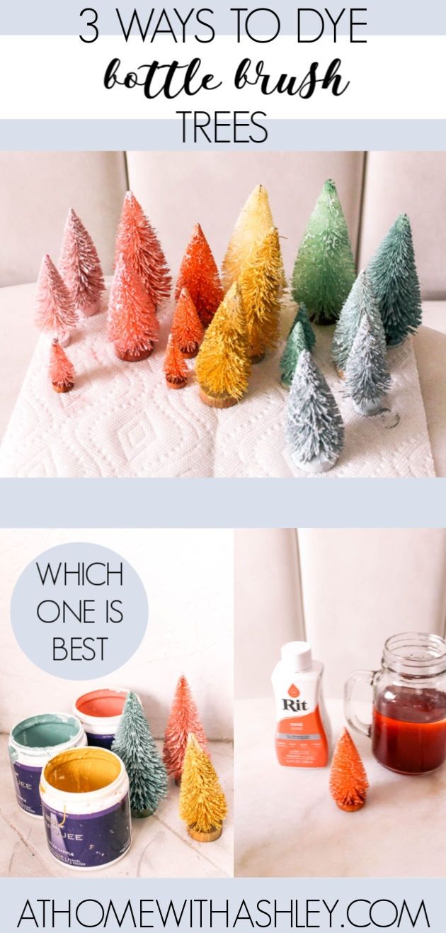 How to dye bottle brush trees three ways #vintagechristmas #christmascrafts #crafts #kidscrafts #christmasdecor #bottlebrushtrees