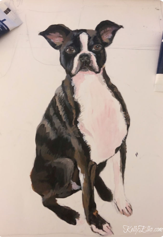 Custom pet portrait - love this cute little Boston Terrier kellyelko.com #bostonterrier #originalart #petportrait #customart 