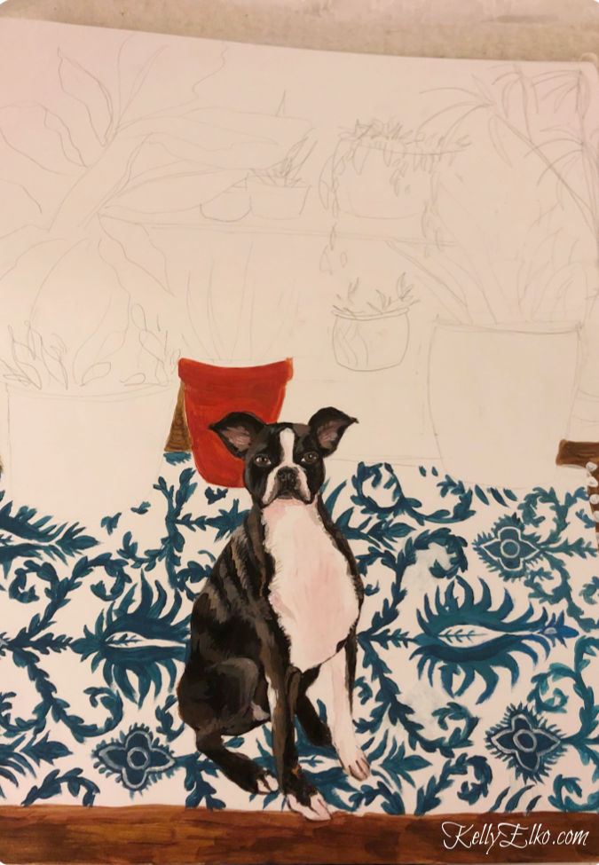 Custom pet portrait - love this cute little Boston Terrier kellyelko.com #bostonterrier #originalart #petportrait #customart 