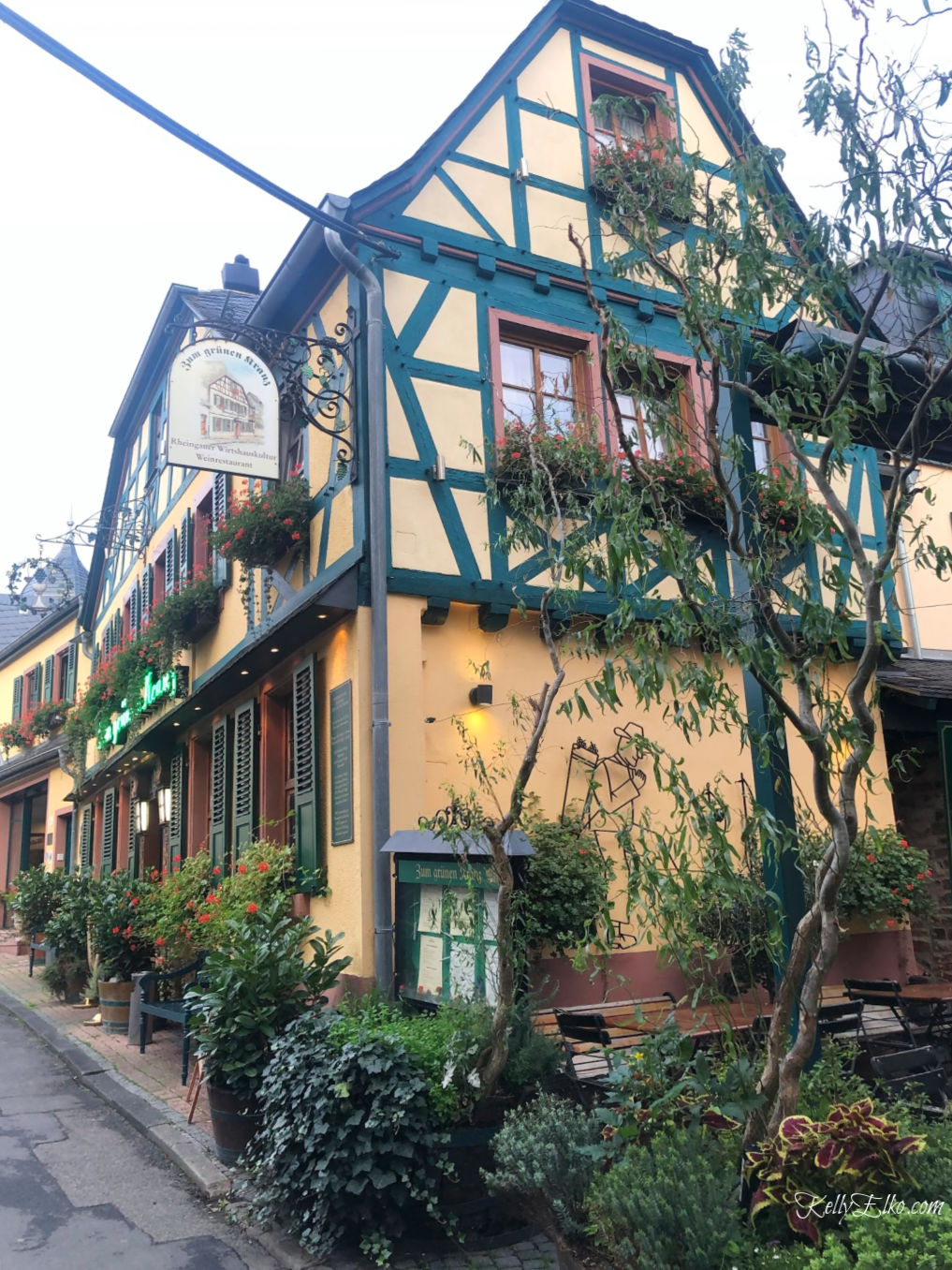 Rudesheim Germany is a charming little town with beautiful architecture kellyelko.com #Rudesheim #germany #rhine #rivercruise #myvikingstory #travel #travelblog #travelblogger #kellyelko