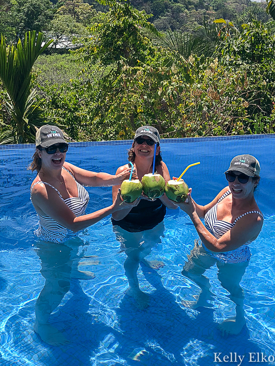 Rent a luxury villa with infinity edge pool and drink out of coconuts! kellyelko.com #costarica #girlstrip #vacation #travel #travelblog #travelblogger 