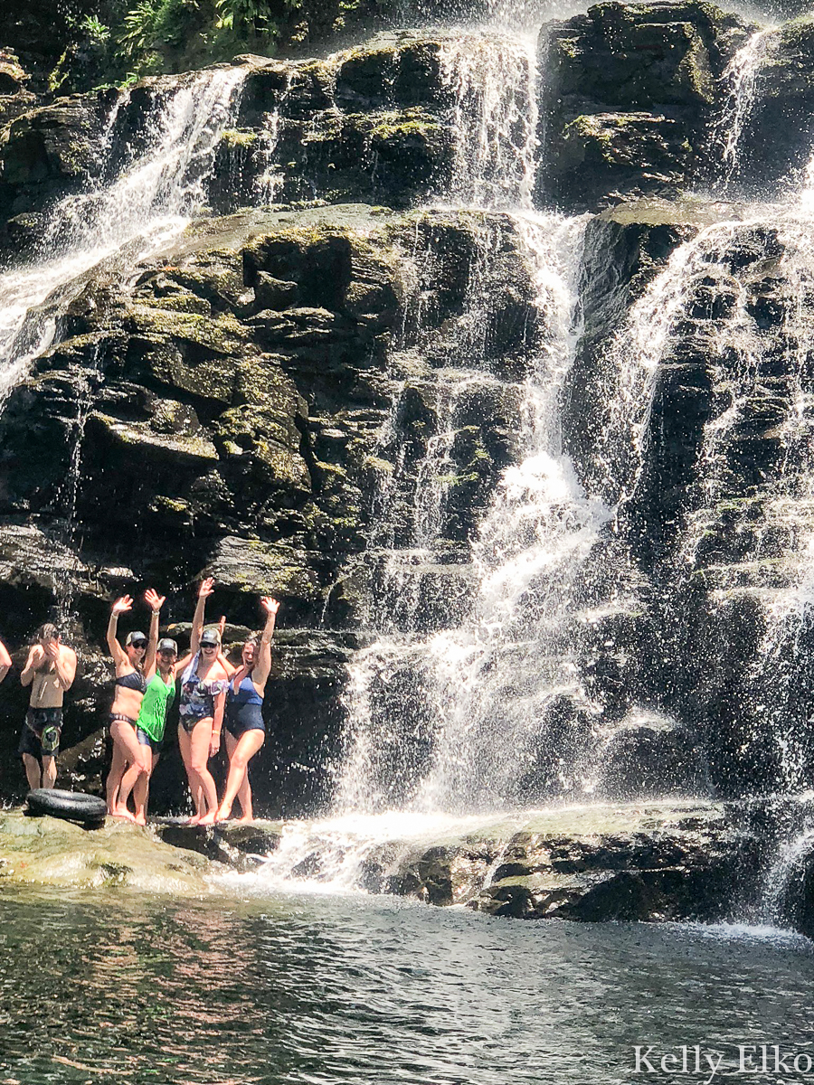 Swim under waterfalls in Costa Rica kellyelko.com #costarica #travel #adventure #adventuretravel #vacation #girlstrip #waterfall 