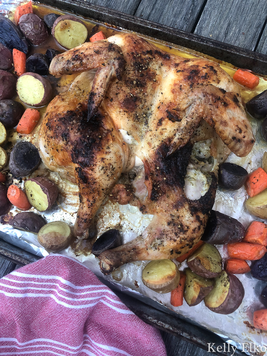 Spatchcock Chicken Recipe kellyelko.com #spatchcock #chicken #chickenrecipes #recipes #onepandinner #onepanmeals