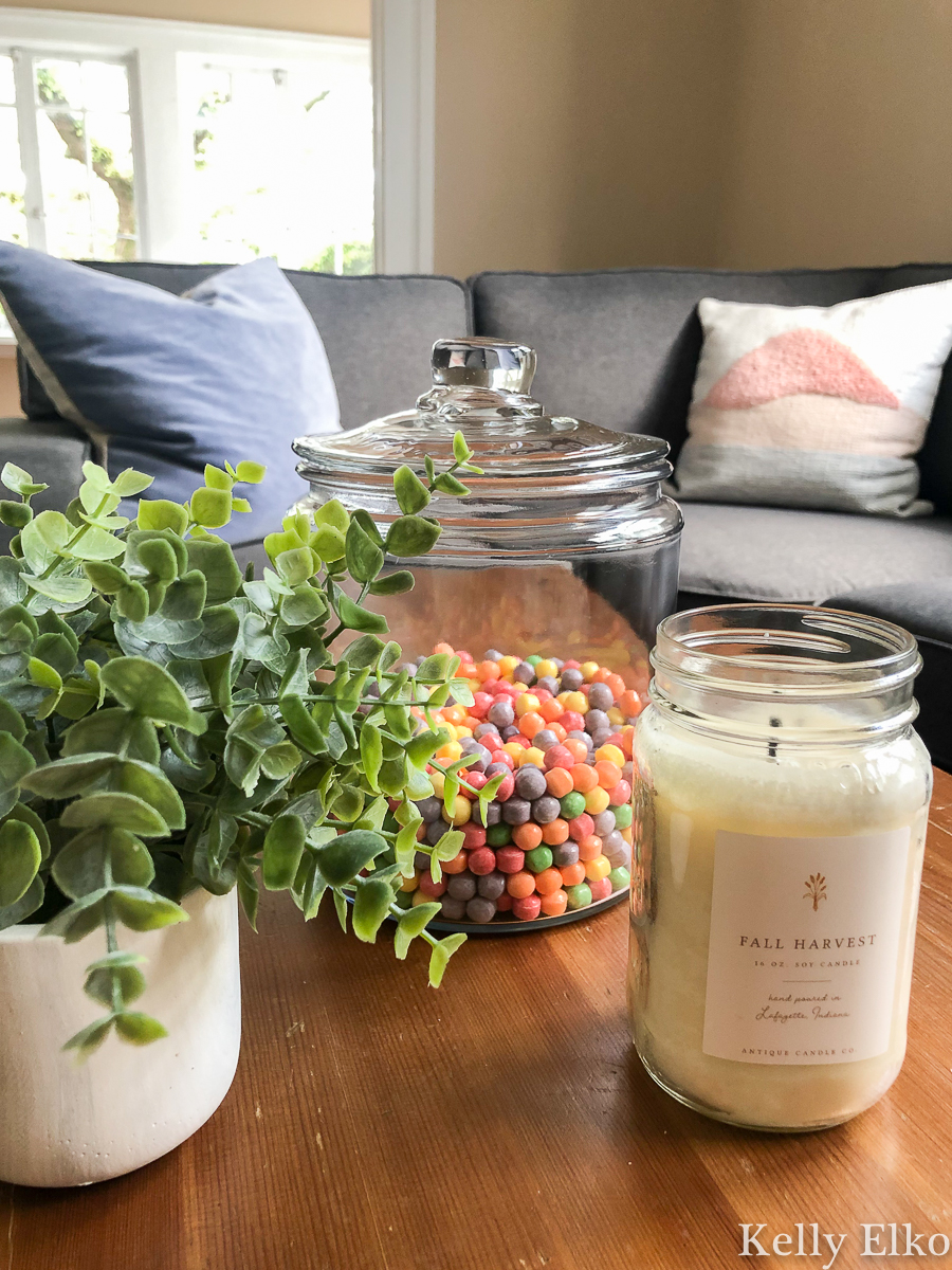 Tips on decorating a new apartment on a budget kellyelko.com #candles #coffeetable #candyjar 