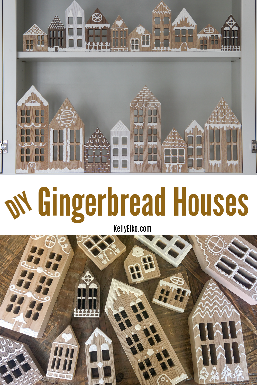 How to make viral DIY Wood Gingerbread Houses / kellyelko.com