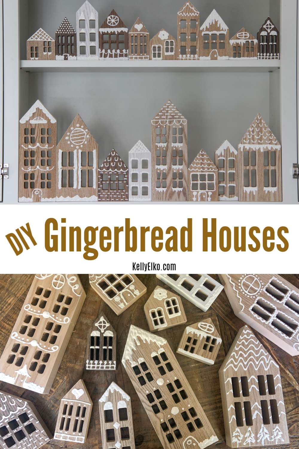 How to make viral DIY Wood Gingerbread Houses / kellyelko.com 