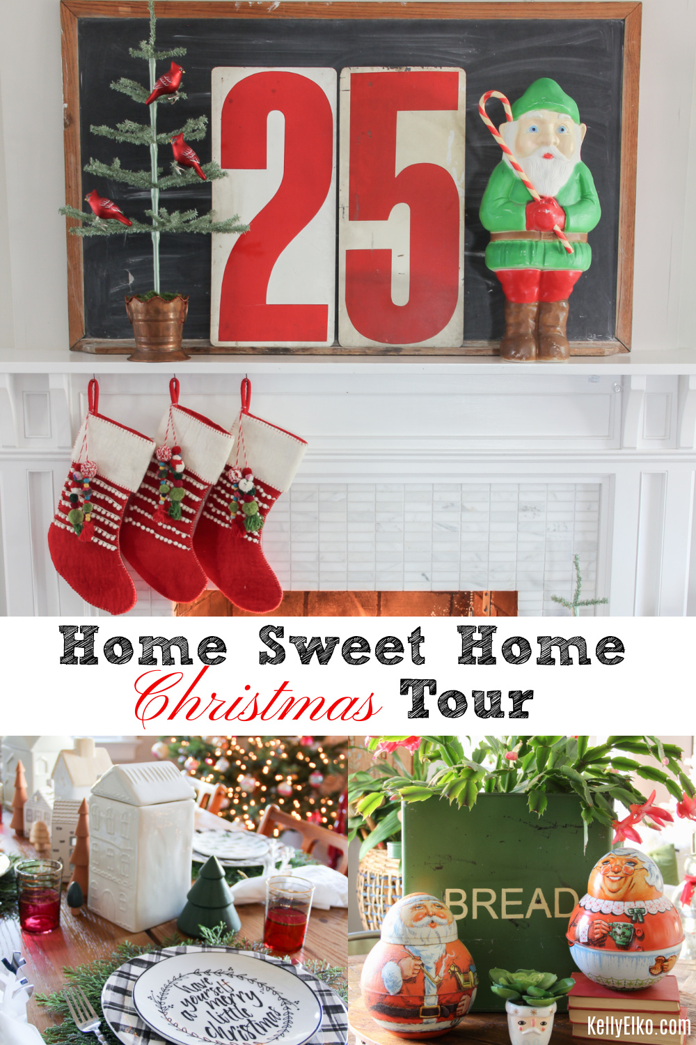 Home Sweet Home Christmas Home Tour - love this creative vintage and colorful tour / kellyelko.com 