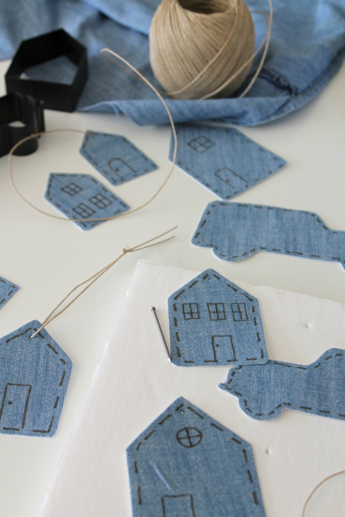 Unique DIY Ornaments - I love that she recycled an old denim shirt