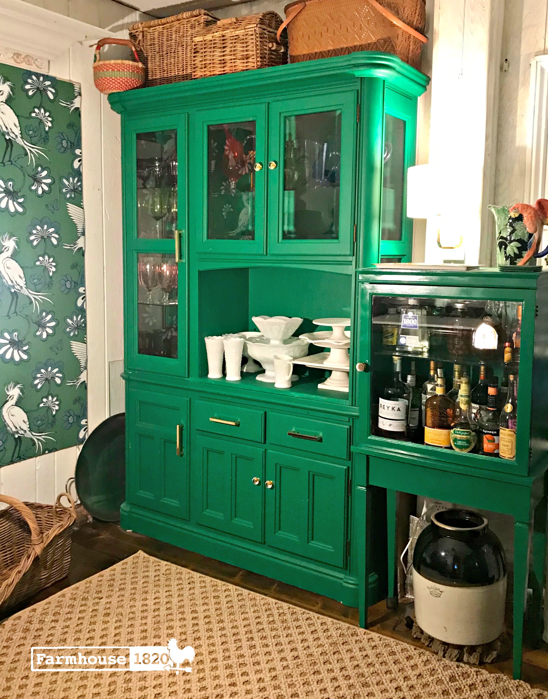 Love this emerald green painted cabinet