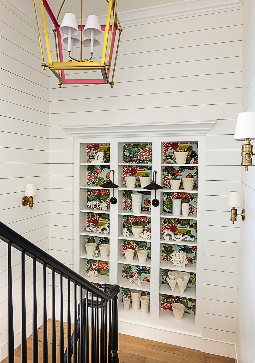 Love the built in bookcase on the staircase and the shiplap kellyelko.com 