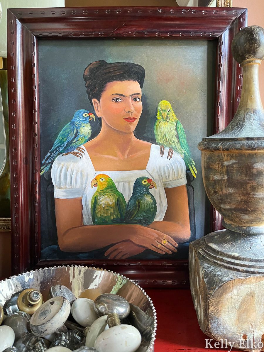 Vintage painting copied from Frida Kahlo's Me and My Parrots kellyelko.com