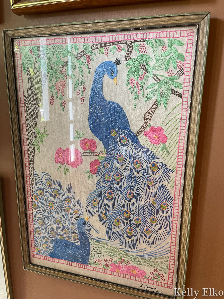 Vintage embroidered peacock art kellyelko.com