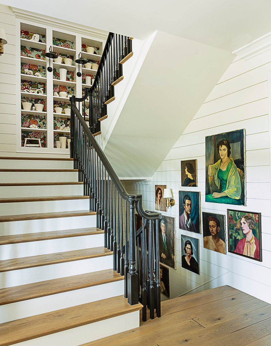 Beautiful staircase wall of vintage portrait paintings kellyelko.com 