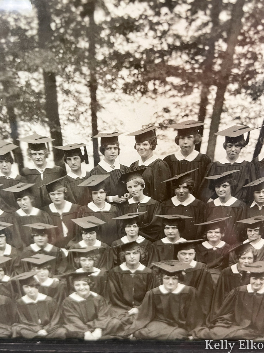 Details of a vintage panoramic photo of a graduating class kellyelko.com