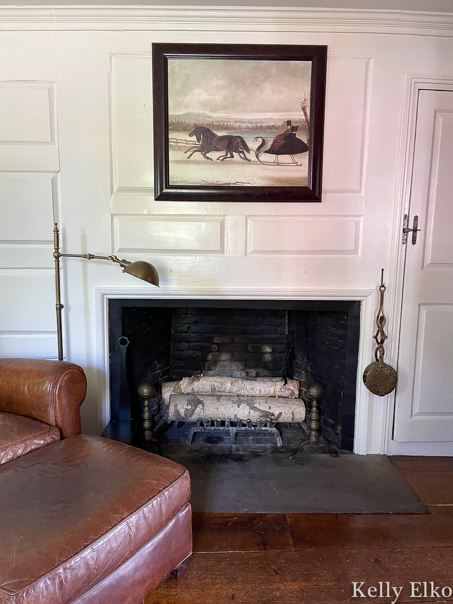 Love this old fireplace and winter painting kellyelko.com