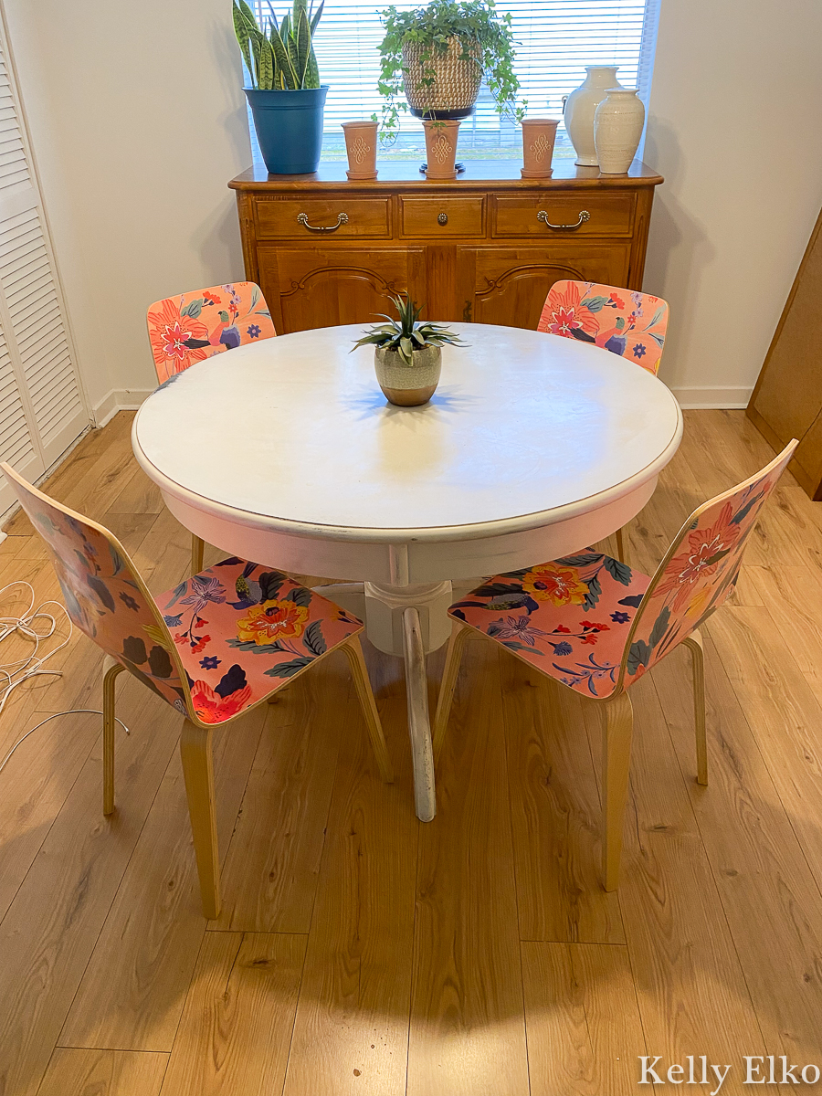 Sylvie Tasmin Chairs Anthropologie - these add such a fun pop of color and pattern to this kitchen kellyelko.com 